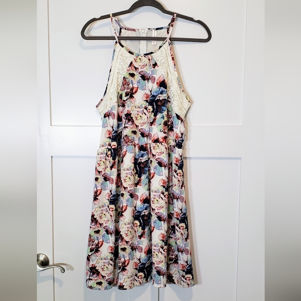 Xhilartion Floral Sleeveless Dress Lined Size XXL Crocheted Lace Pink Bl…
